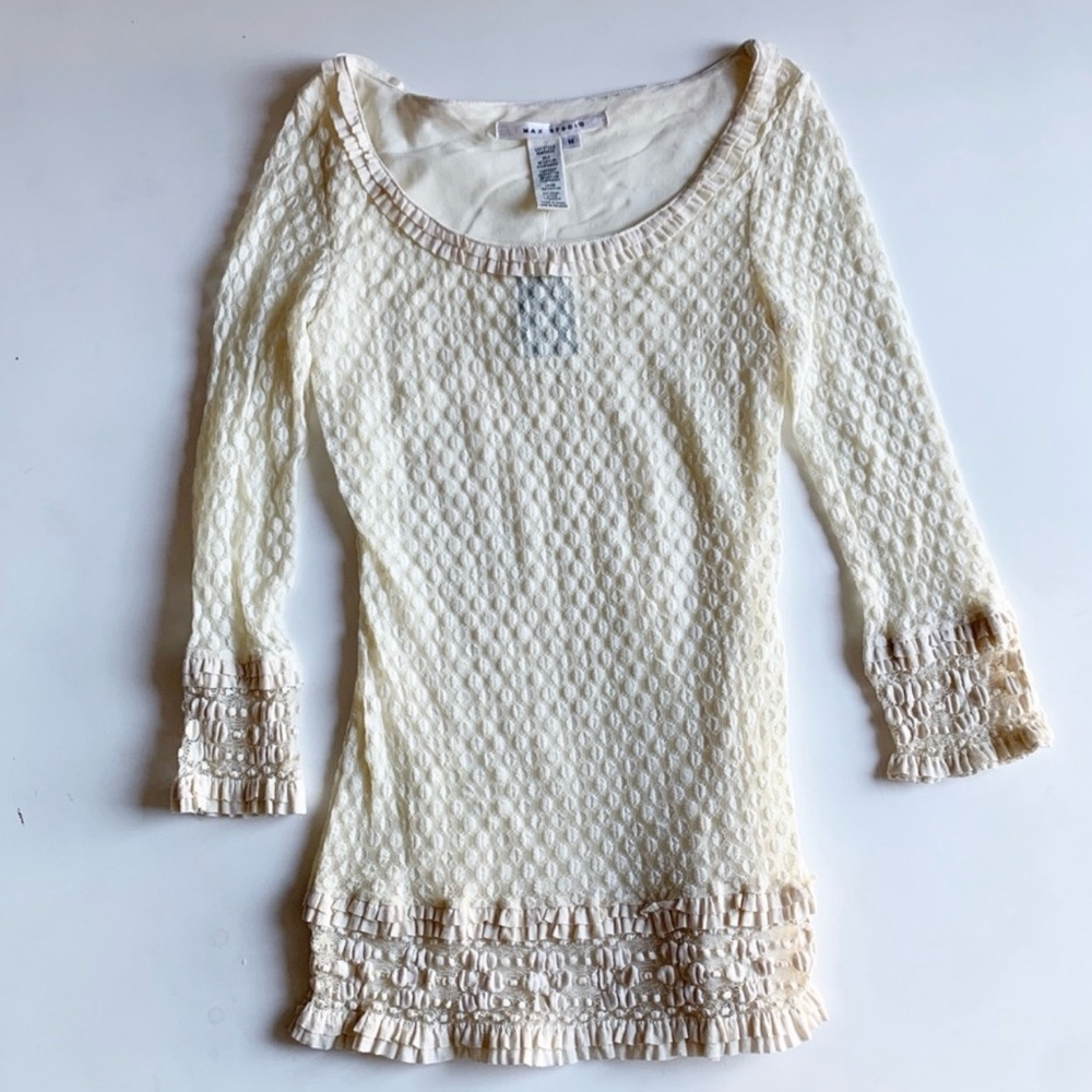 Max Studio NWT Ivory Lace 3/4 Sleeve Top Size M